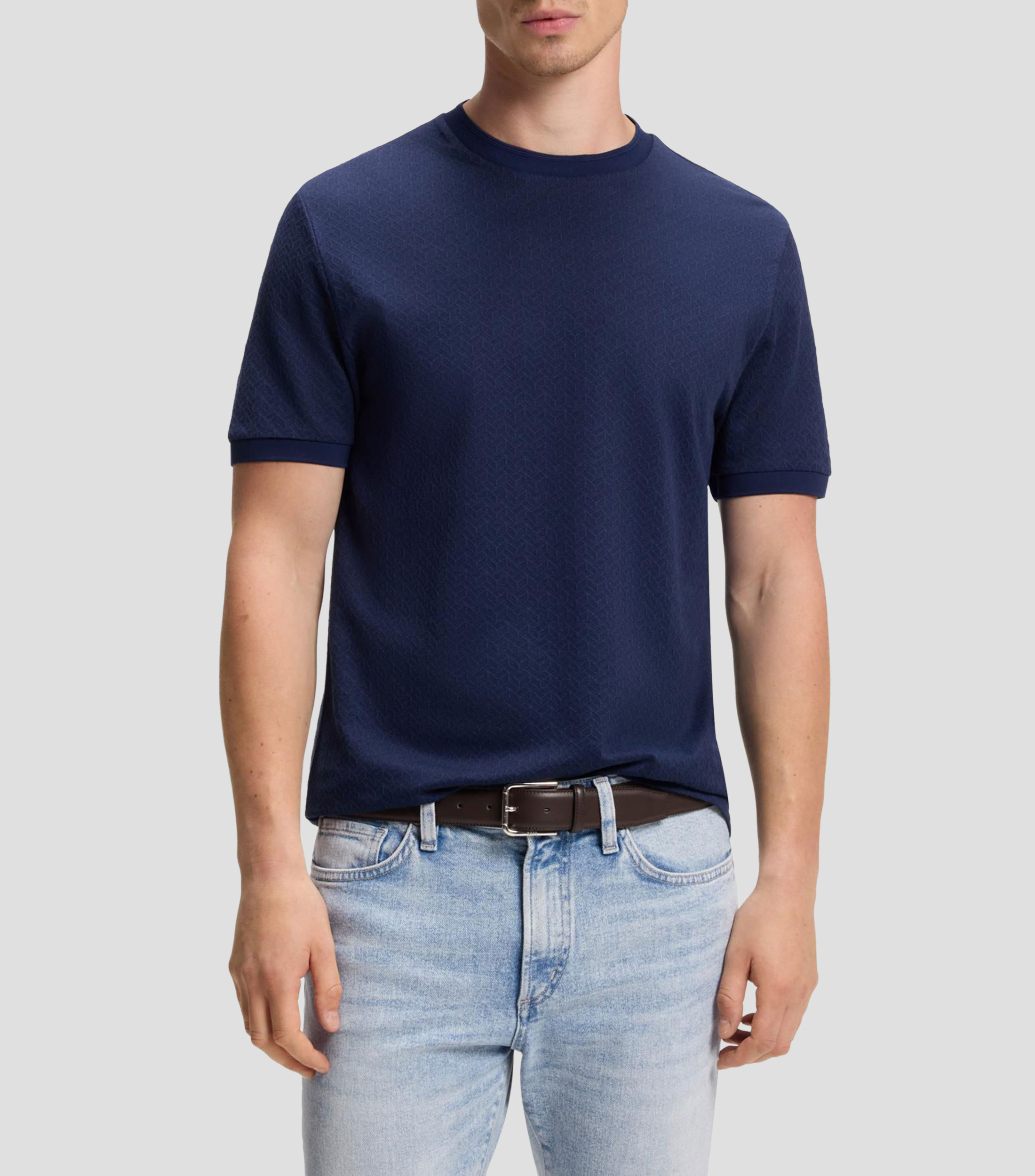 Playera regular de jacquard de algodón y seda Hombre